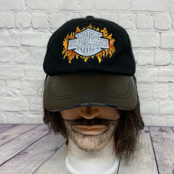 Harley Davidson Motorcycles Hat Cap Black with Earflaps Fit Small Size Heads - Picture 1 of 12